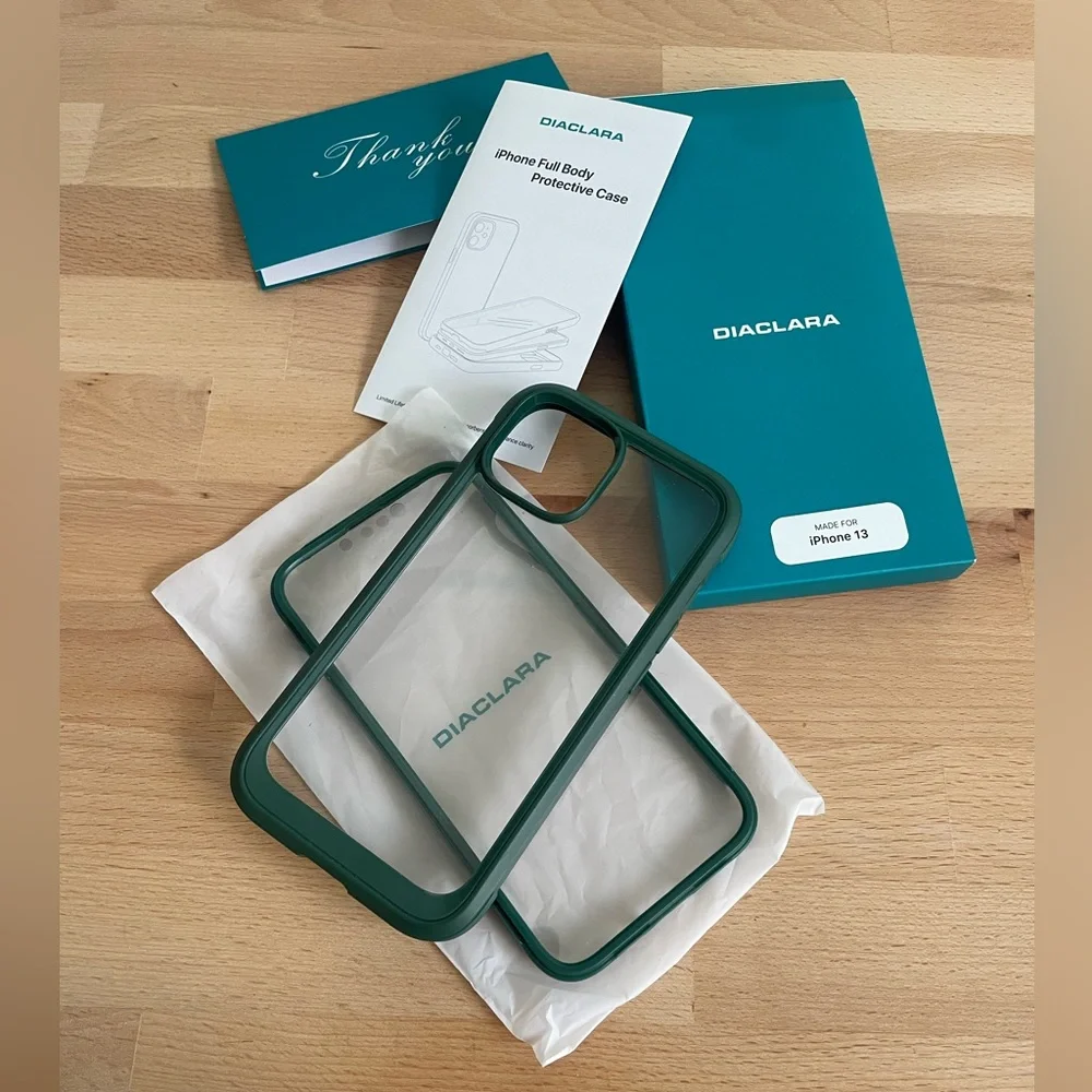 Diaclara Green iPhone 13 Protective 2 Piece Case Cellphone Clear